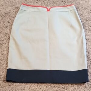 T Tahari Cream Pencil Skirt with Navy Hem and Coral Trim